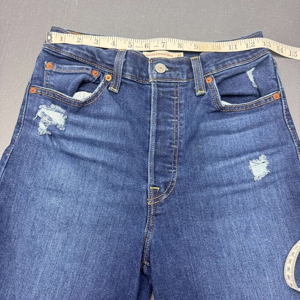 Levi's Women W27 L27 Ribcage Straight Ankle High Rise Distressed Blue Jeans Fit